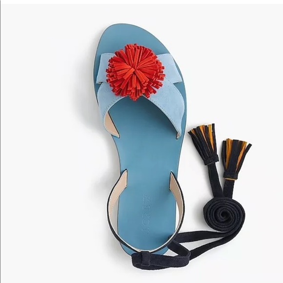 Jcrew tie suede sandals with pom-pom hydrangeas - Picture 3 of 6